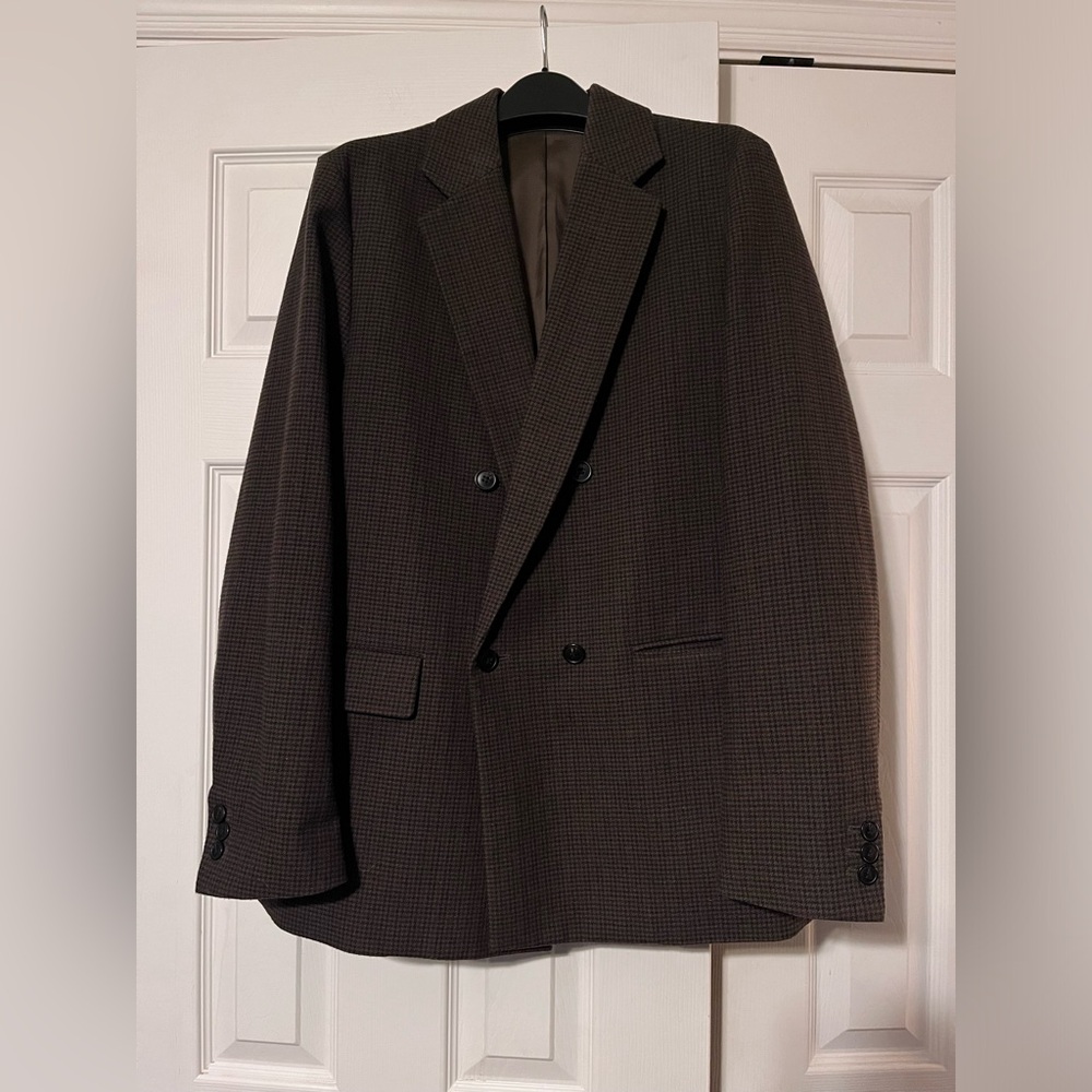 Uniqlo Brown Tweed Check Double-Breasted Blazer